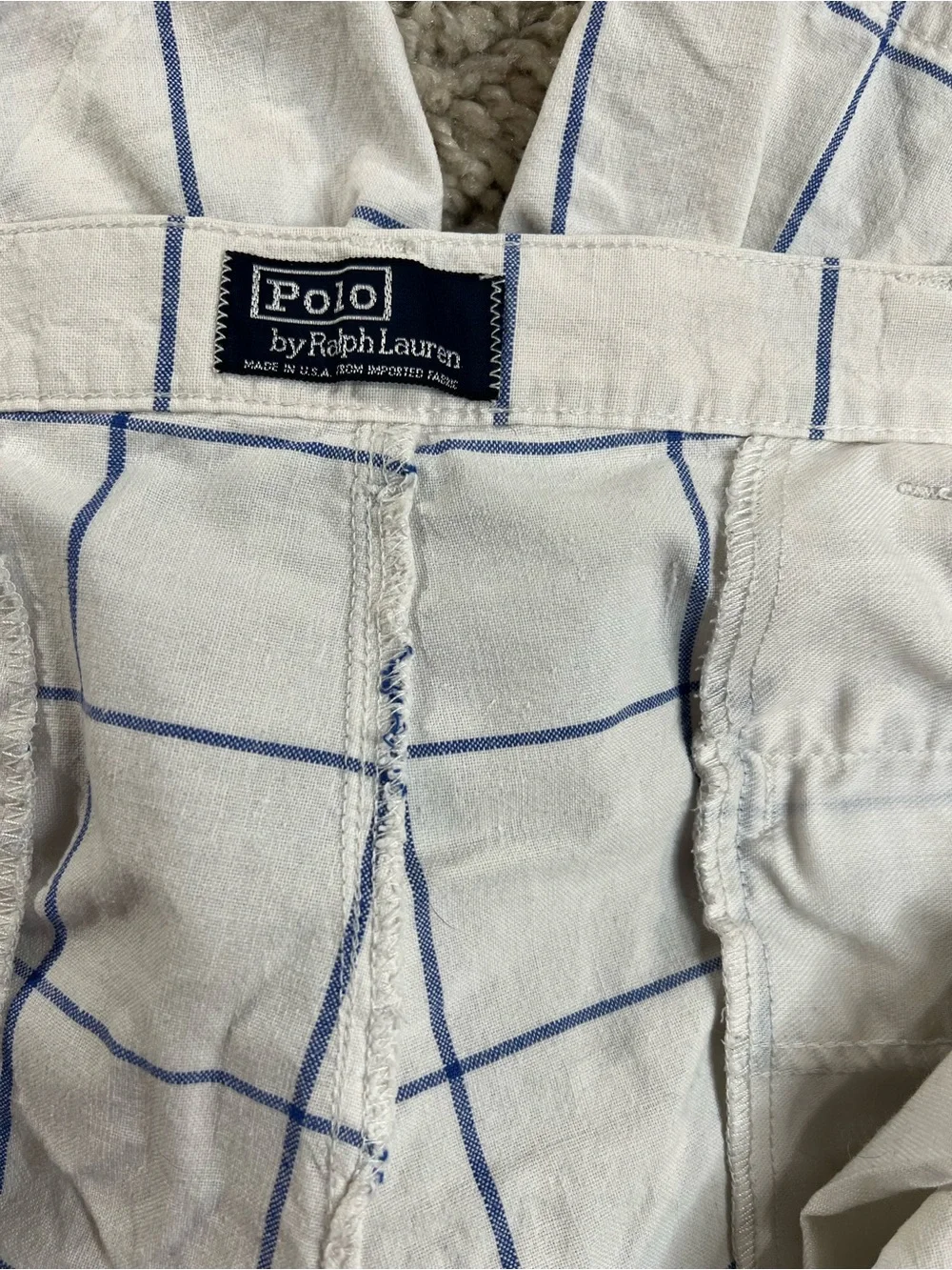 Vintage Polo by Ralph Lauren White Shorts with Blue Windowpane Check USA Made